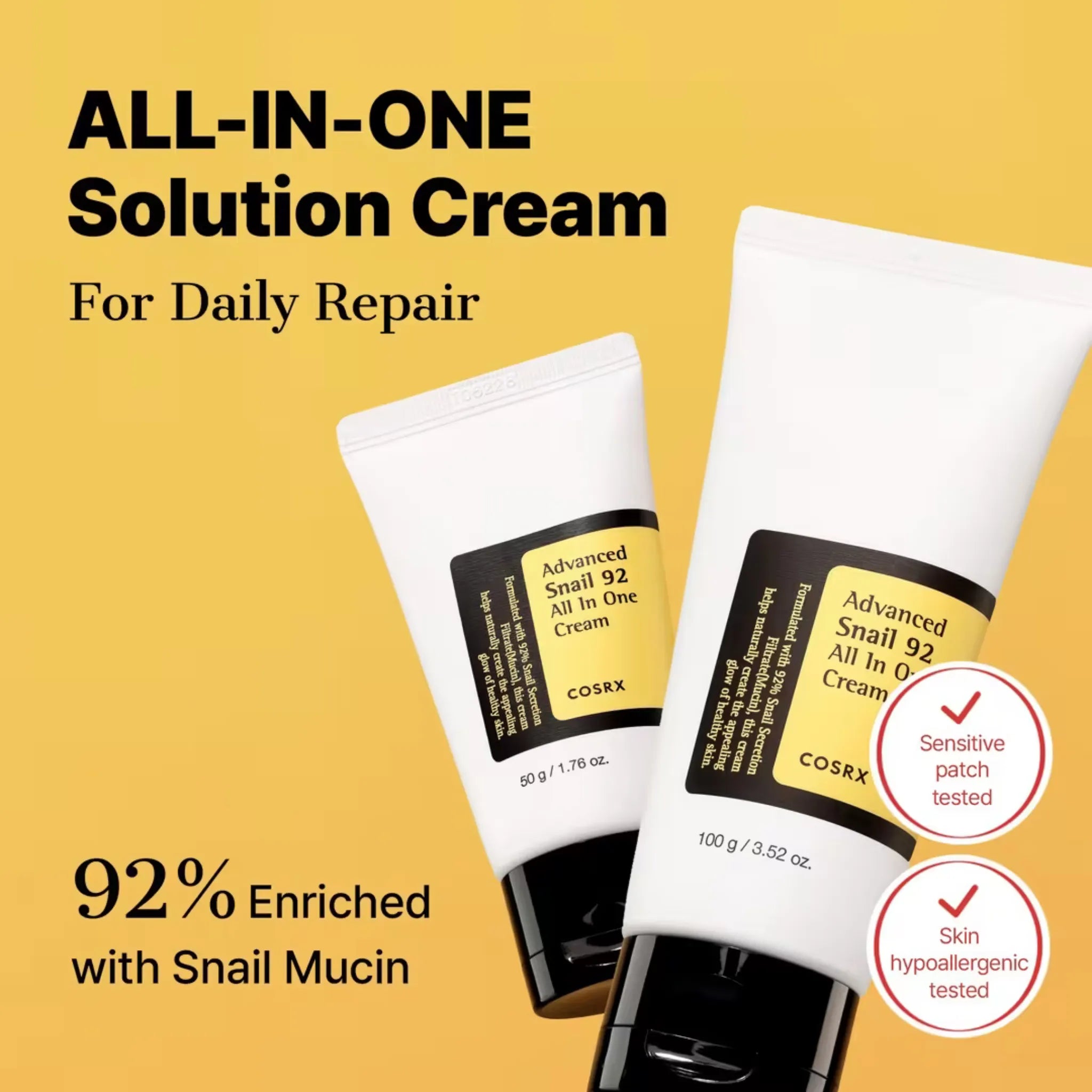 Advanced Snail 92 All in One Cream Tube - Cremă Reparatorie All-in-One cu 92% Mucină de Melc