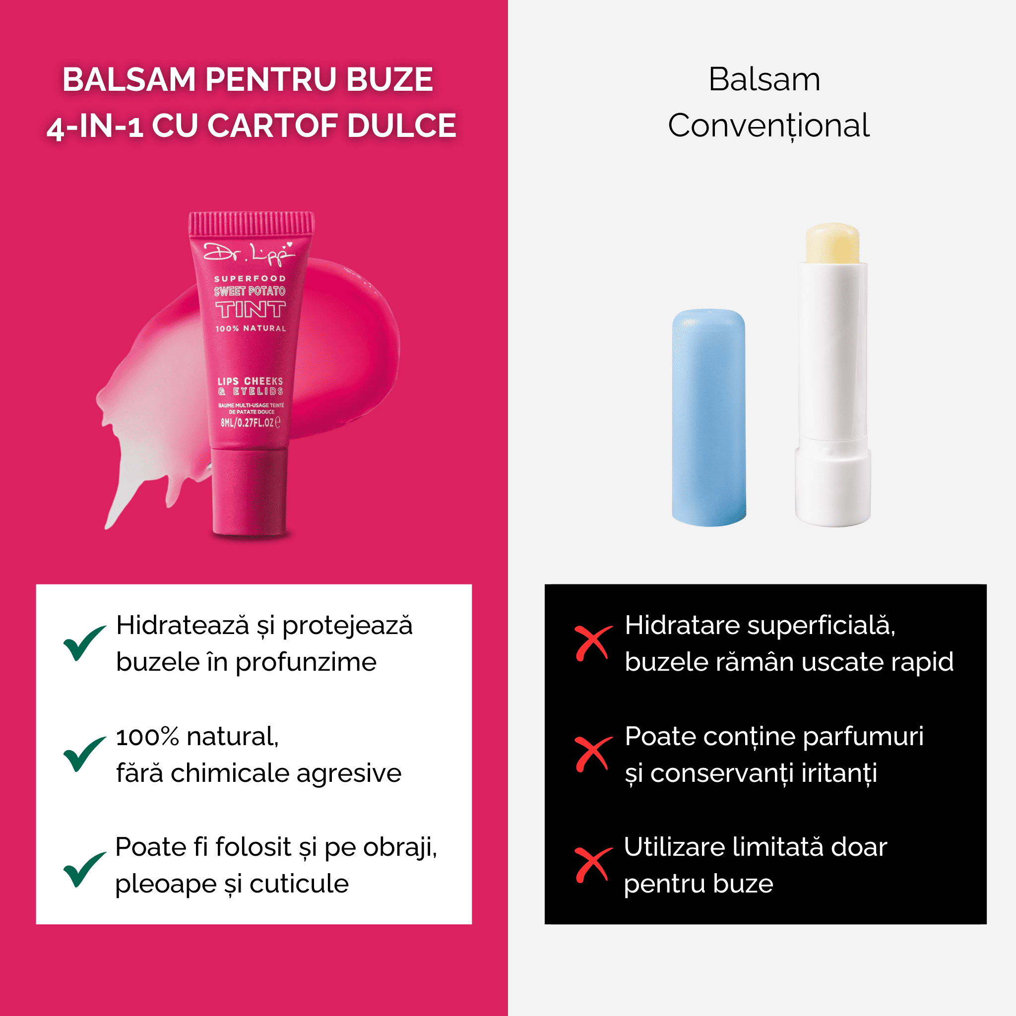 Balsam Hidratant pentru Buze 4-in-1 cu Cartof Dulce