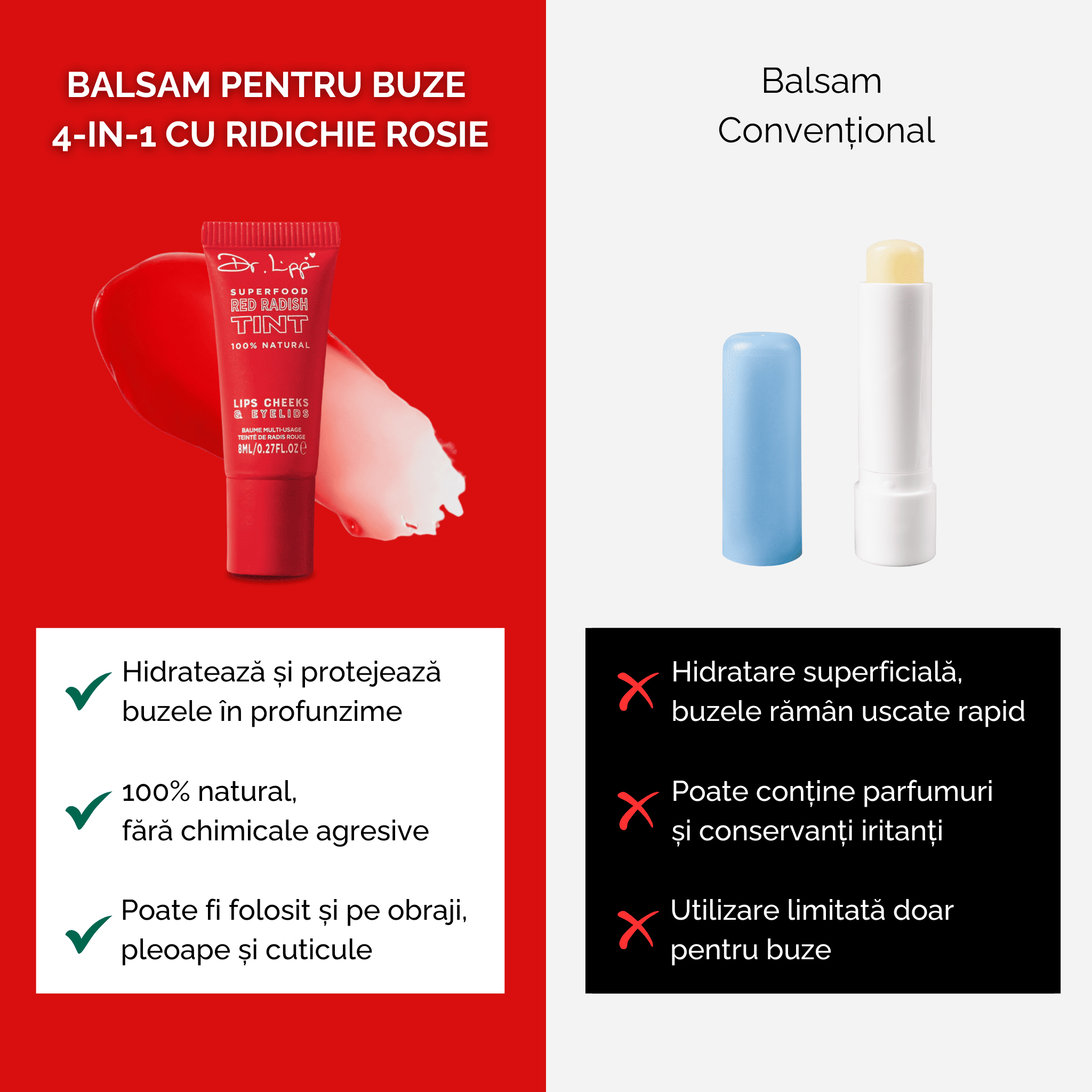 Balsam Hidratant pentru Buze 4-in-1 cu Ridichie Rosie