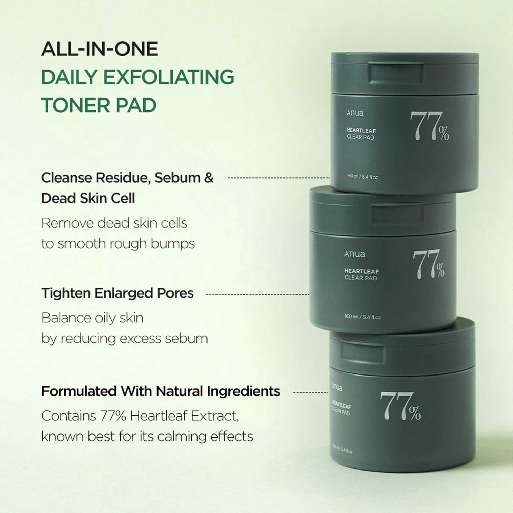 Heartleaf 77 Clear Pad – Dischete Toner Exfoliante cu Apă de Heartleaf