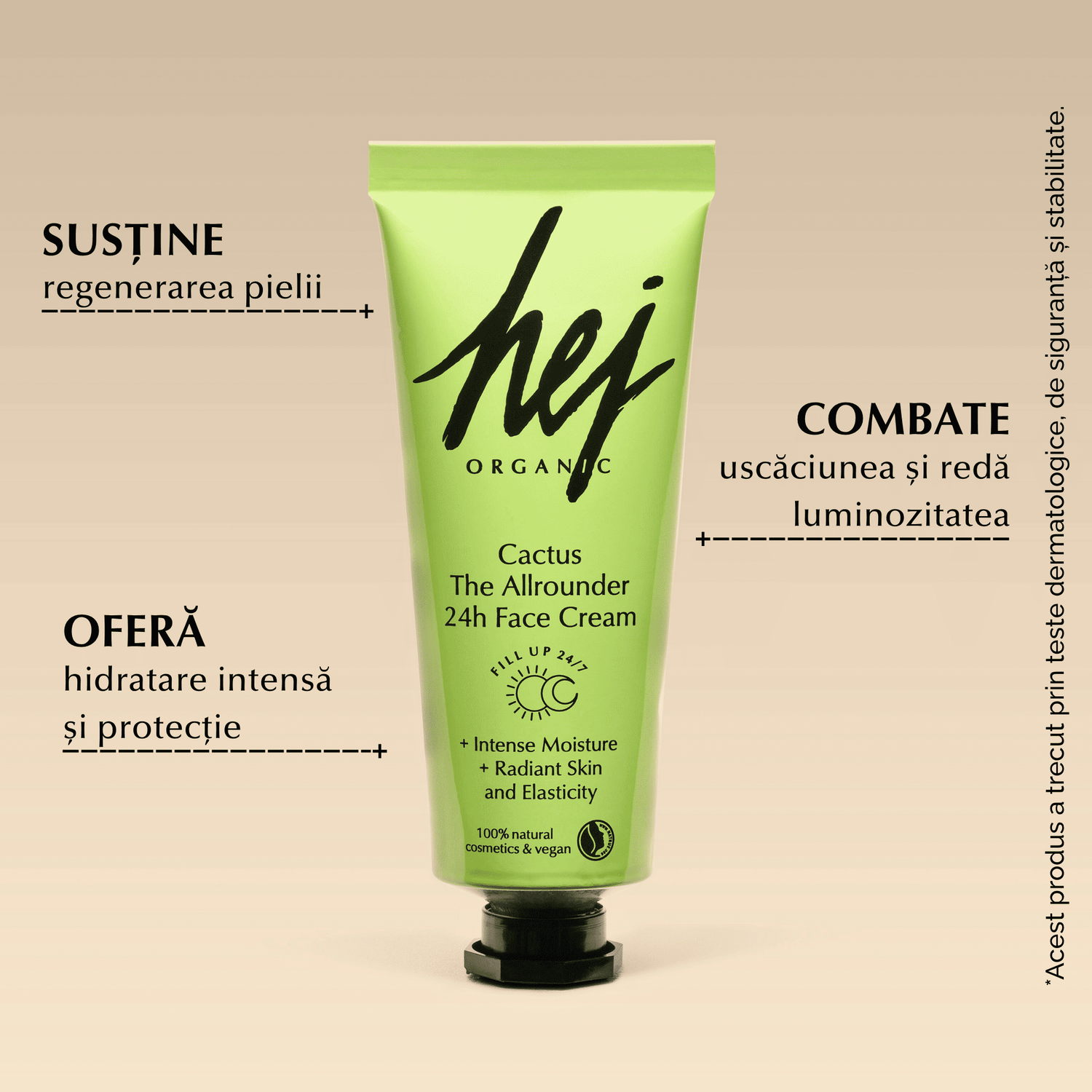 CACTUS - Cremă de Față 24h cu Cactus, Acid Hialuronic și Aloe Vera
