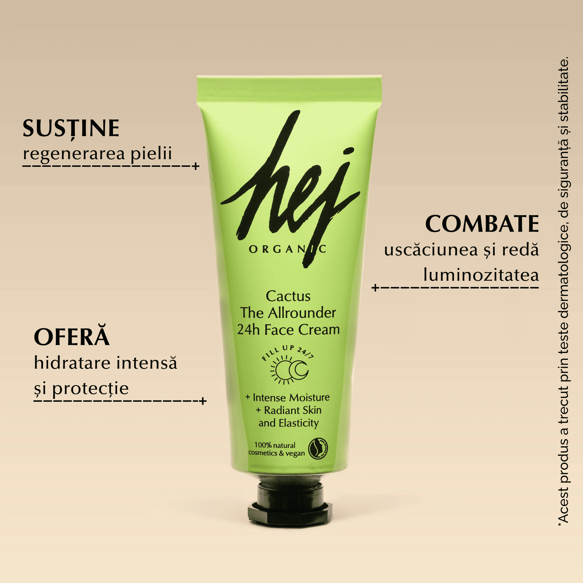 CACTUS - Cremă de Față 24h cu Cactus, Acid Hialuronic și Aloe Vera