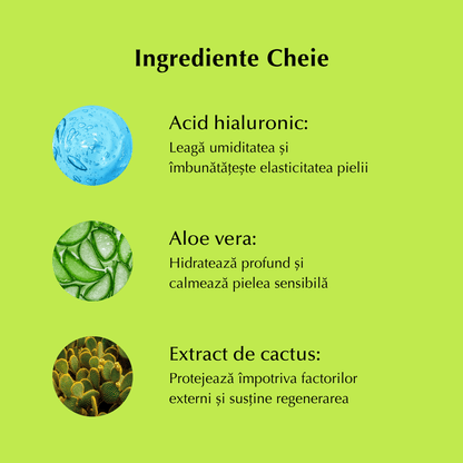 CACTUS - Cremă de Față 24h cu Cactus, Acid Hialuronic și Aloe Vera