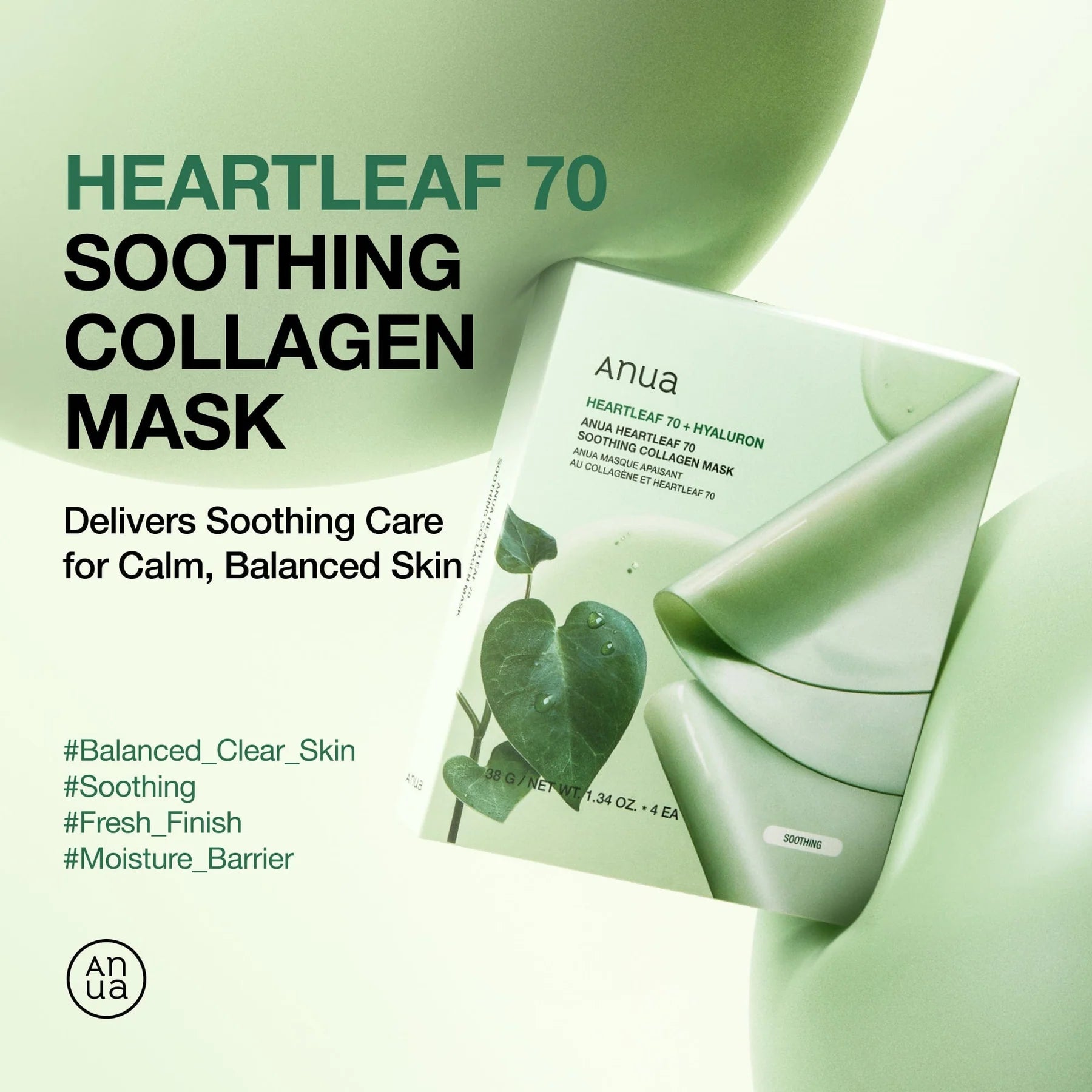 Mască Calmantă cu 70% Heartleaf, Colagen și Acid Hialuronic